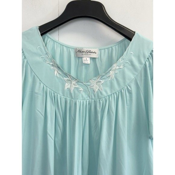 Miss Elaine Classics Blue Embroidered Floral Night Gown Size S Women's EUC - Picture 2 of 5
